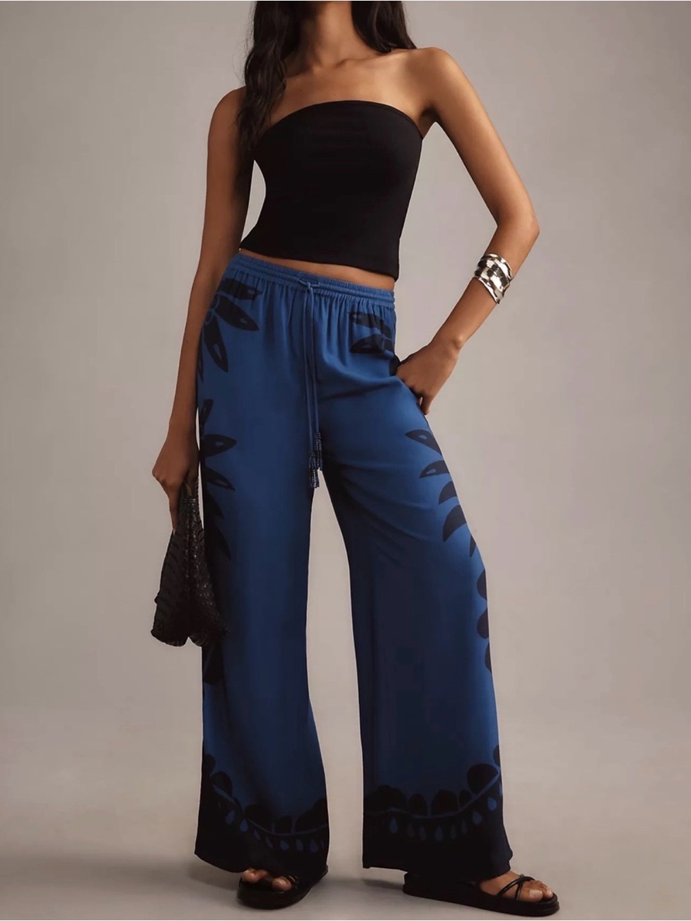 Farm Rio x Anthropologie Martina Pull-On Wide Leg Pants Blue Size Medium